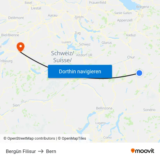 Bergün Filisur to Bern map