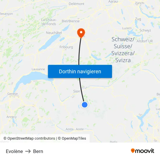 Evolène to Bern map