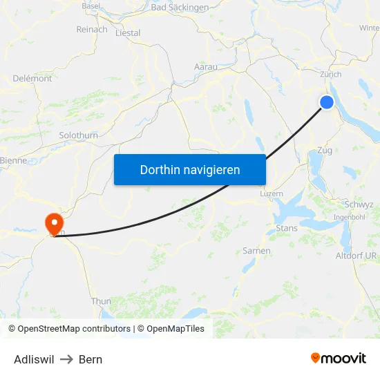 Adliswil to Bern map