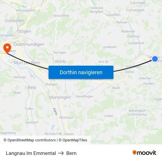 Langnau Im Emmental to Bern map