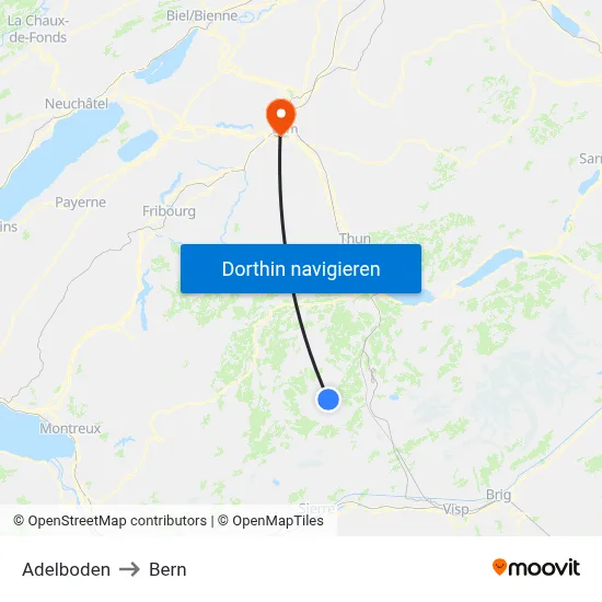 Adelboden to Bern map