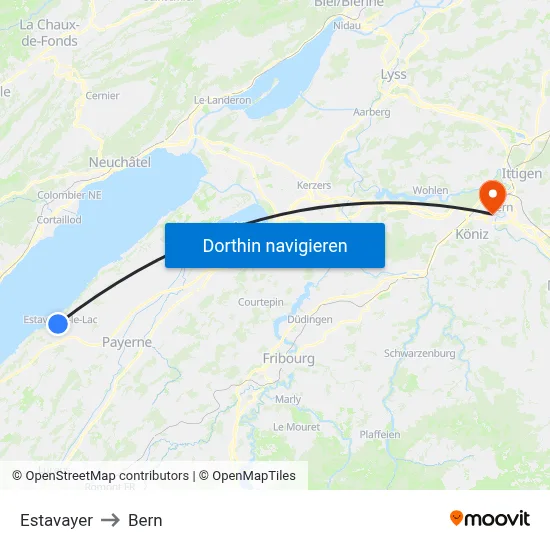 Estavayer to Bern map