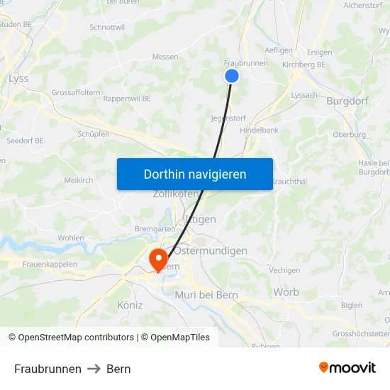 Fraubrunnen to Bern map