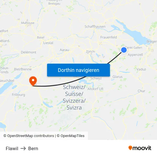 Flawil to Bern map
