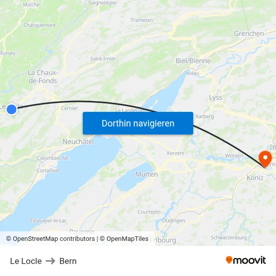 Le Locle to Bern map