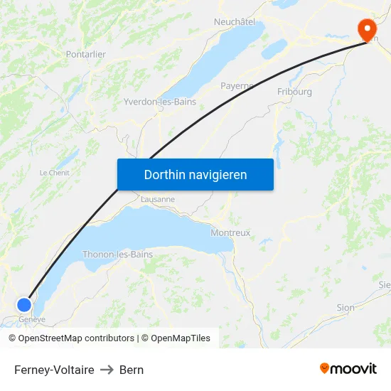 Ferney-Voltaire to Bern map