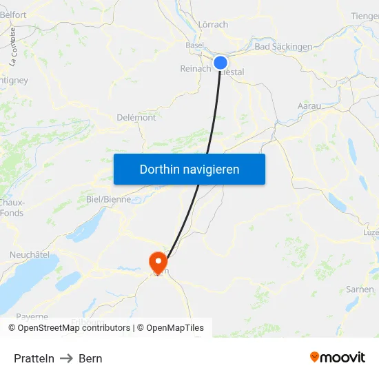 Pratteln to Bern map