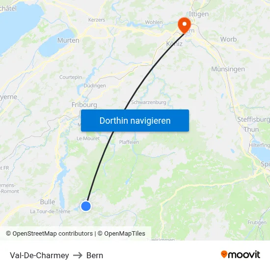 Val-De-Charmey to Bern map