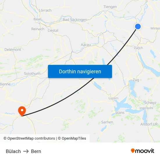 Bülach to Bern map