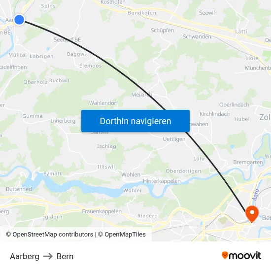 Aarberg to Bern map