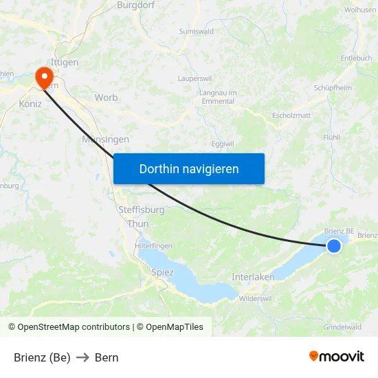 Brienz (Be) to Bern map