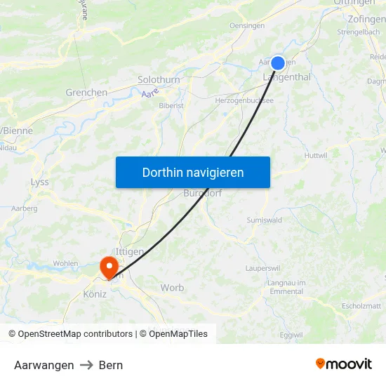 Aarwangen to Bern map