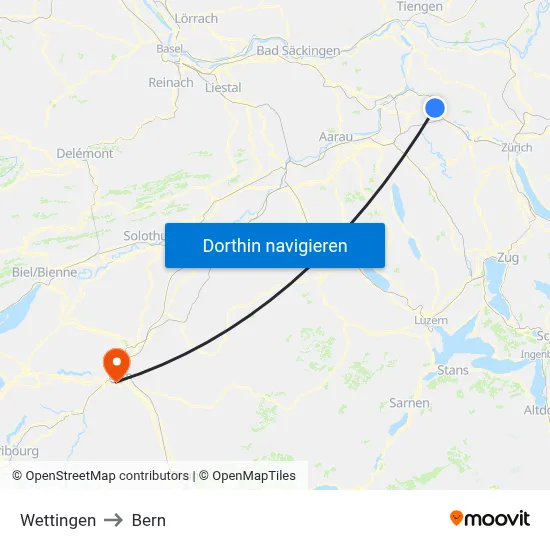 Wettingen to Bern map