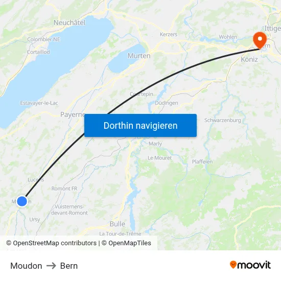 Moudon to Bern map