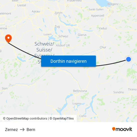Zernez to Bern map