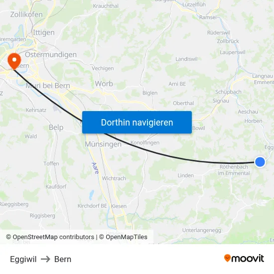 Eggiwil to Bern map