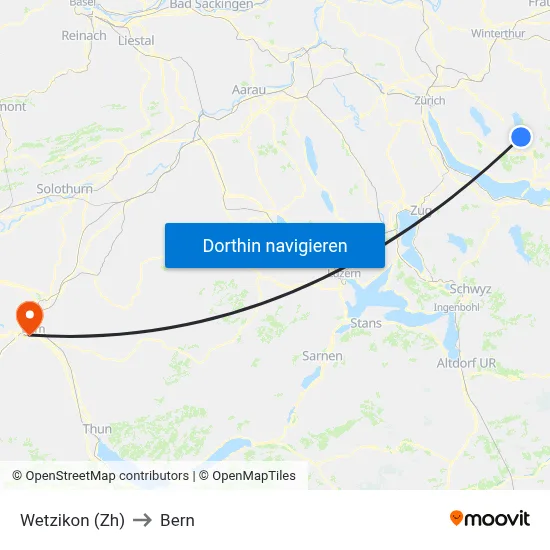 Wetzikon (Zh) to Bern map