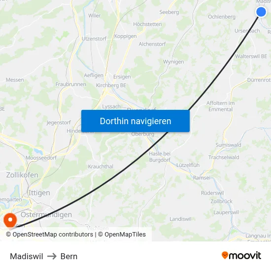 Madiswil to Bern map