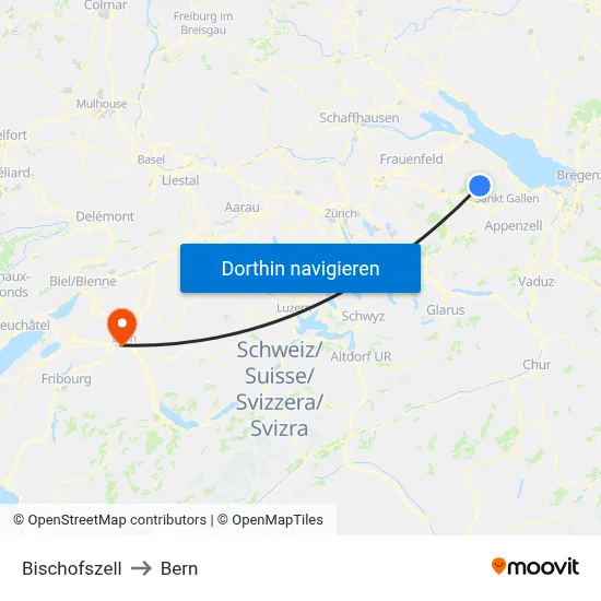 Bischofszell to Bern map