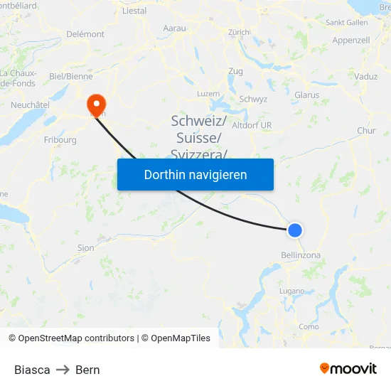 Biasca to Bern map