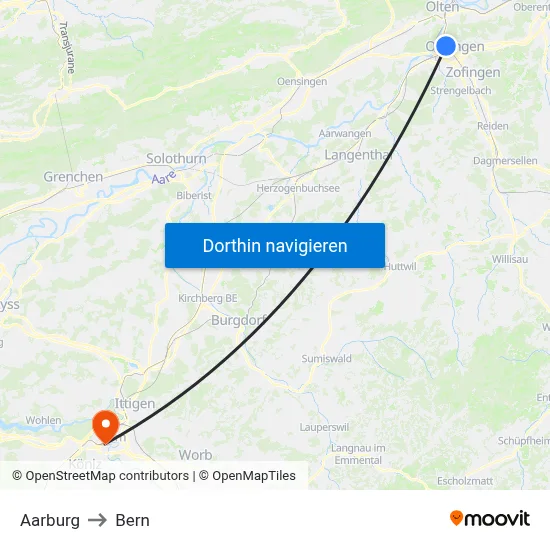 Aarburg to Bern map