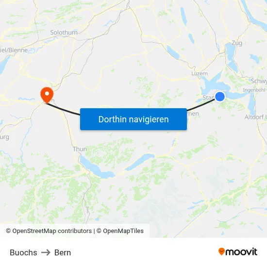 Buochs to Bern map