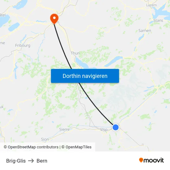 Brig-Glis to Bern map