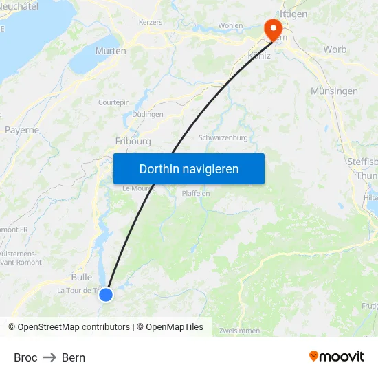 Broc to Bern map