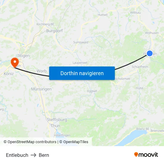 Entlebuch to Bern map
