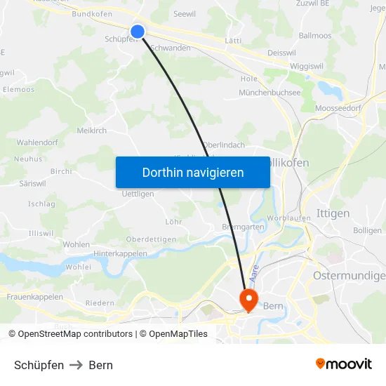 Schüpfen to Bern map