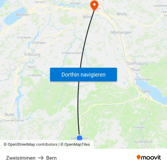 Zweisimmen to Bern map