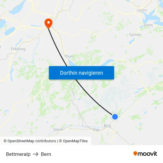 Bettmeralp to Bern map