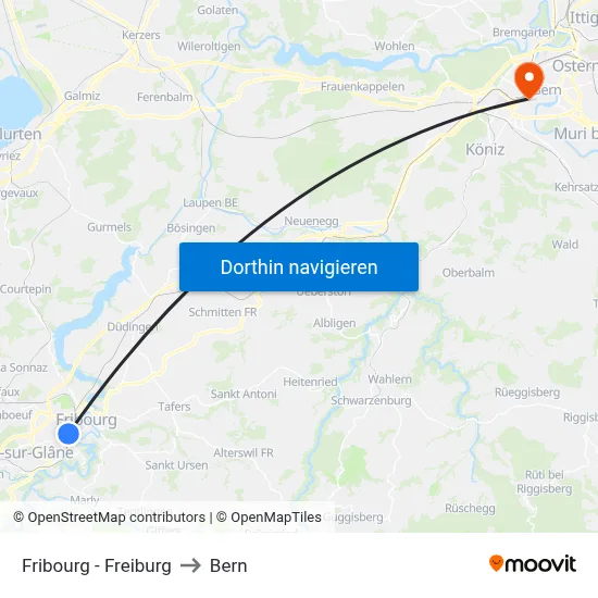 Fribourg - Freiburg to Bern map