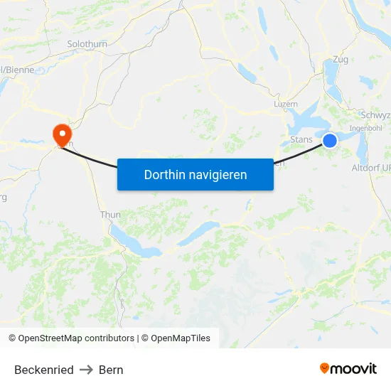 Beckenried to Bern map