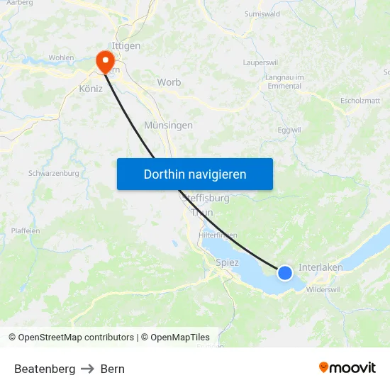 Beatenberg to Bern map