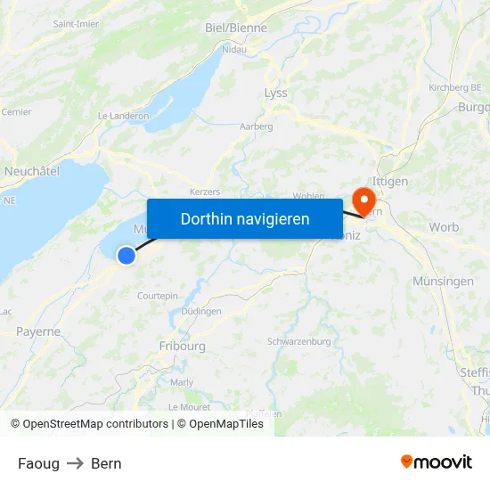 Faoug to Bern map