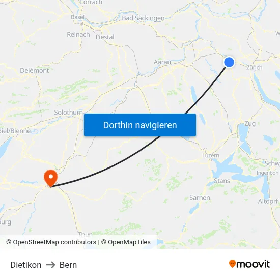Dietikon to Bern map