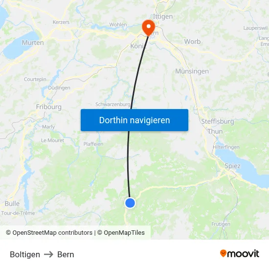 Boltigen to Bern map