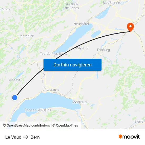 Le Vaud to Bern map