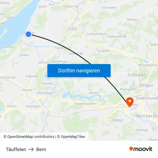 Täuffelen to Bern map