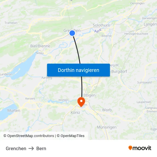 Grenchen to Bern map