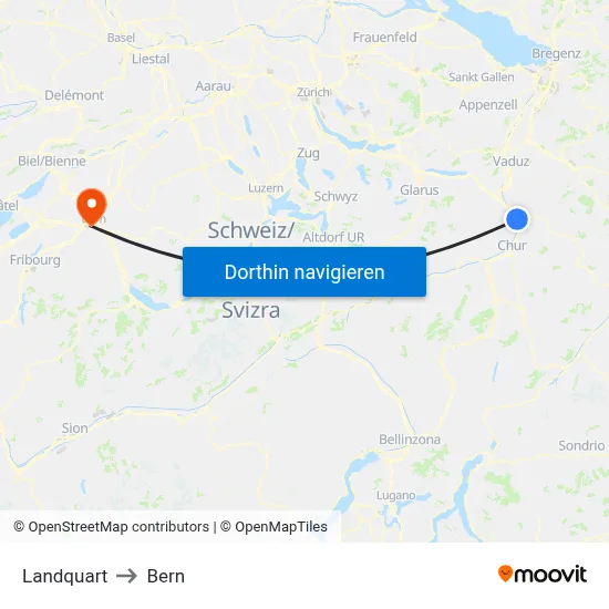 Landquart to Bern map