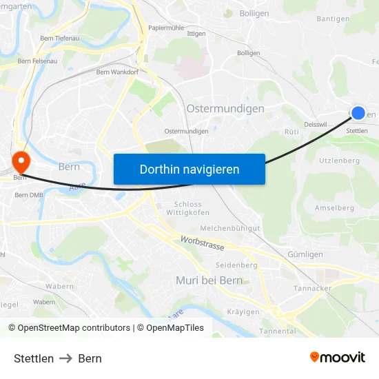 Stettlen to Bern map
