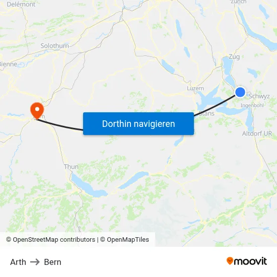 Arth to Bern map