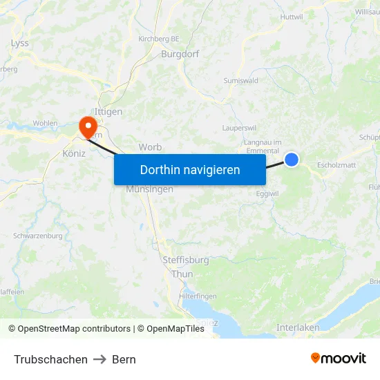Trubschachen to Bern map