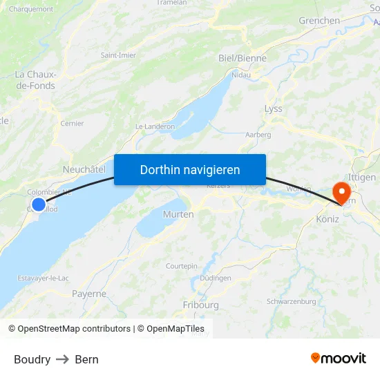 Boudry to Bern map
