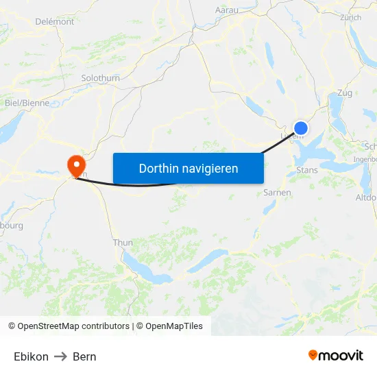 Ebikon to Bern map