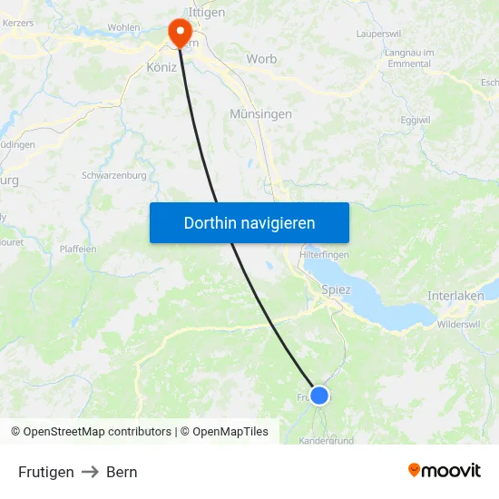 Frutigen to Bern map