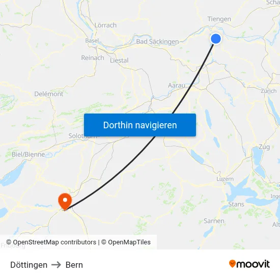 Döttingen to Bern map