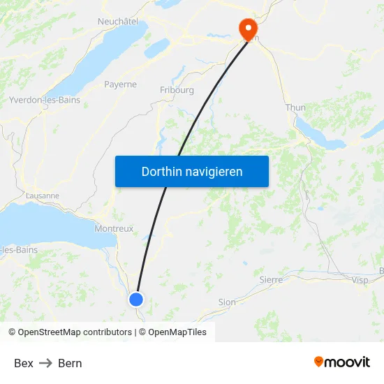 Bex to Bern map